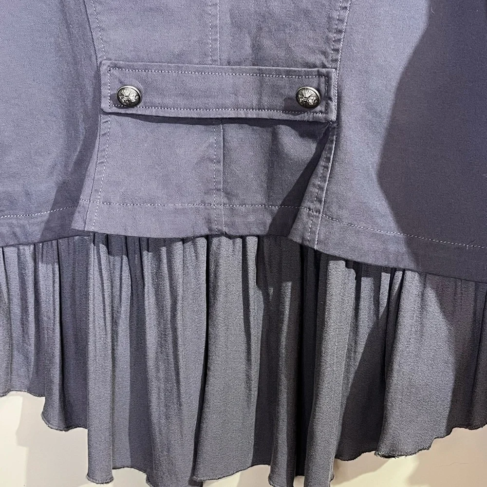 Torrid Ruffle Hem Military Jacket Coat Gray Button Front Size 0 Stretch - Picture 10 of 11